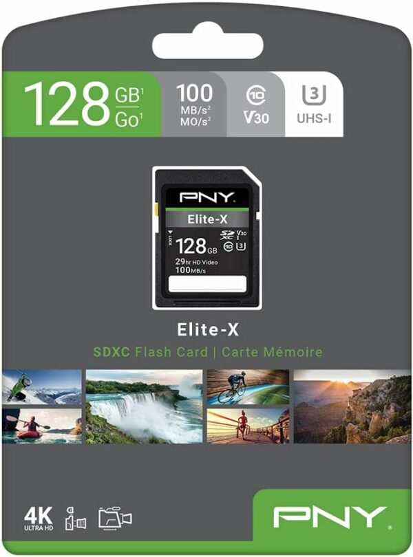 PNY Elite-X SDXC Card 128GB Class 10 UHS-I U3 100MB/s – Image 4