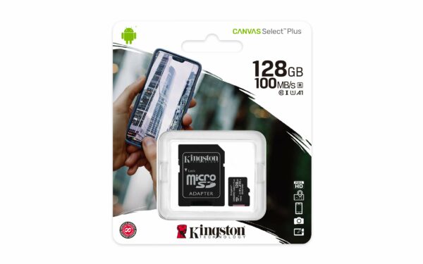 Kingston Canvas Select Plus Carte MIcro SD SDCS2/128GB Class 10 + Adaptateur inclus
