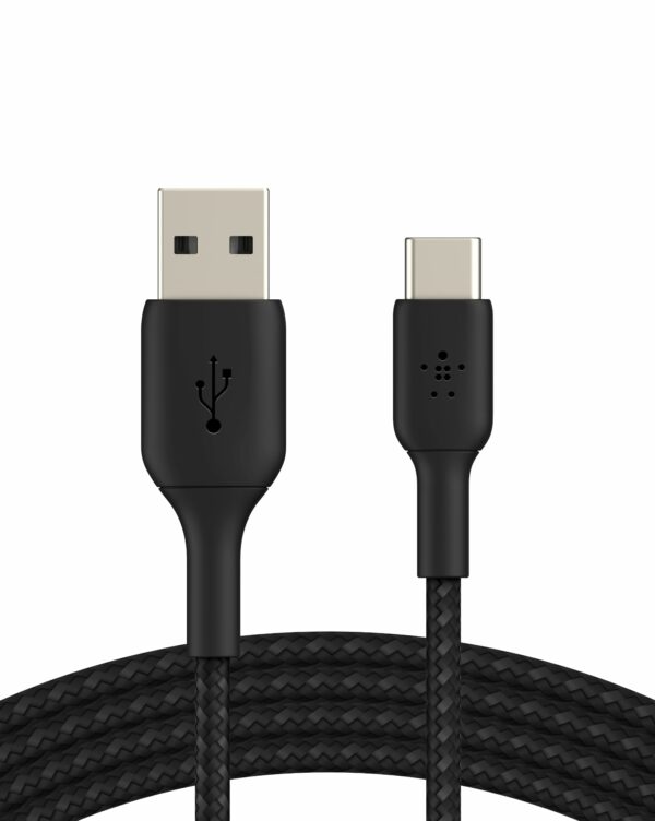 Belkin câble USB-C à gaine tressée, câble de recharge USB-C vers USB-A 2M