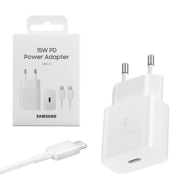 SAMSUNG Chargeur Secteur 15W USB C avec Cable Blanc